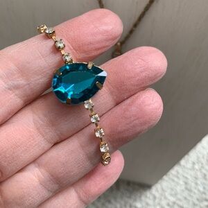 Vintage Teal Blue Rhinestone Necklace & Bracelet Set